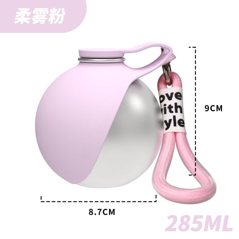 折りたたみ式 ペット用ウォーターボトル 304ステンレス製 球型給水器 小型犬用 ポータブル給水ボトル