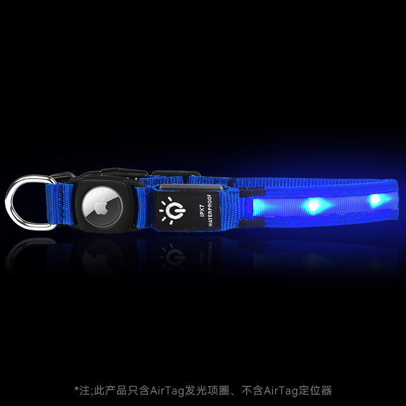 LED光る犬用首輪 防水・充電式 AirTag対応 夜間散歩用 ペットカラー