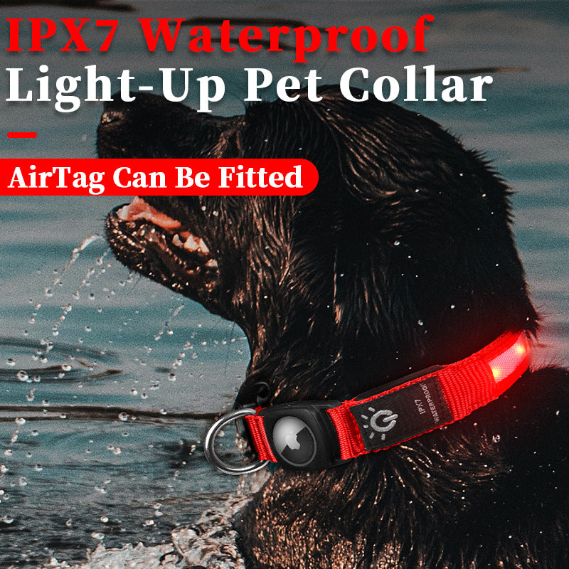 LED光る犬用首輪 防水・充電式 AirTag対応 夜間散歩用 ペットカラー