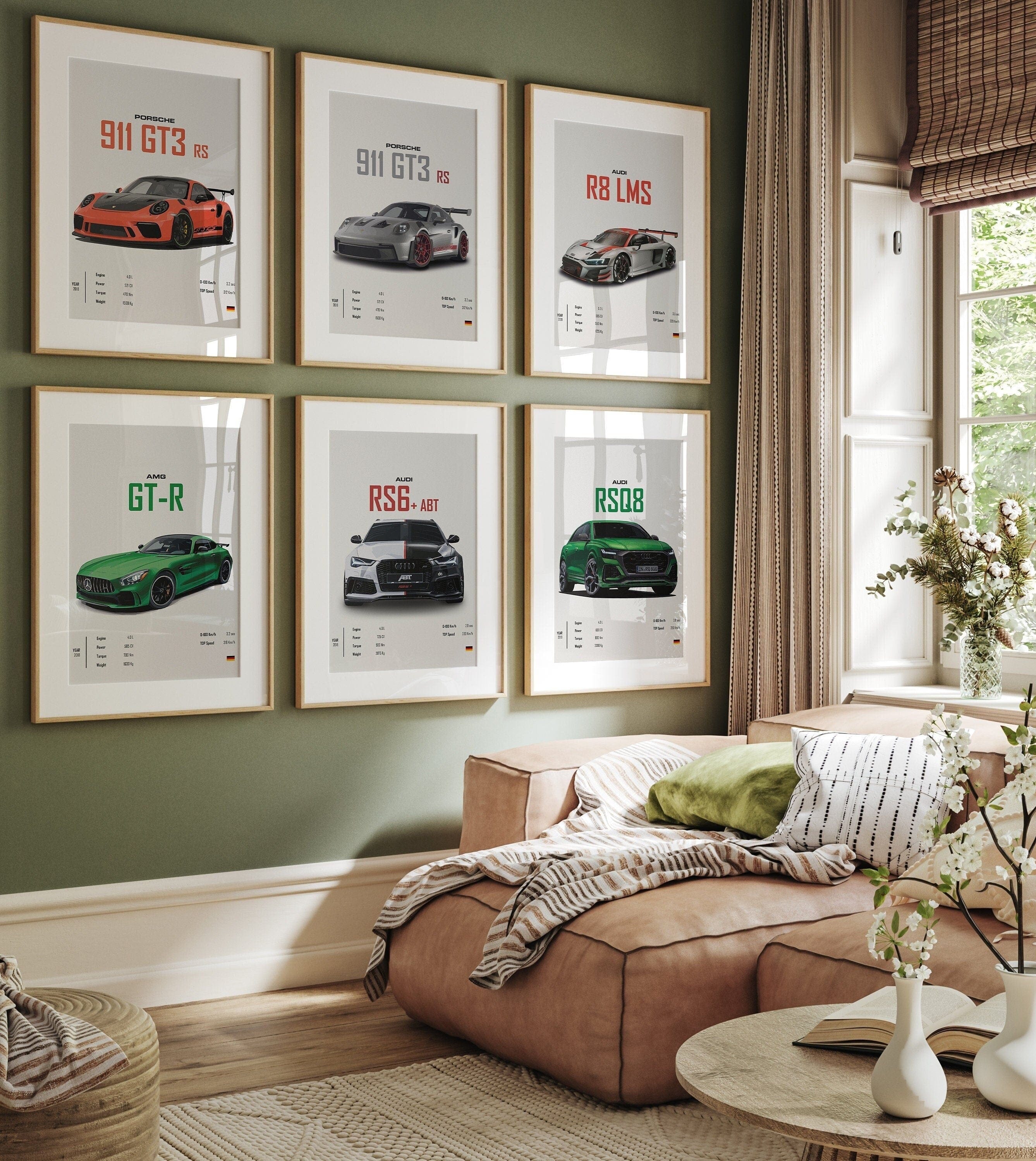 Poster Sportwagen PORSCHE 911 AUDI Rs MERCEDES Amg Gtr  Super Sport Auto · Geschenk für ihn · Wohnzimmmer Büro · Wand Deko PrintIohne Rahmen