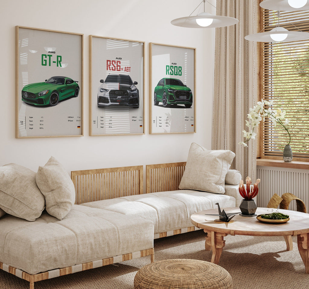 Poster Sportwagen PORSCHE 911 AUDI Rs MERCEDES Amg Gtr  Super Sport Auto · Geschenk für ihn · Wohnzimmmer Büro · Wand Deko PrintIohne Rahmen