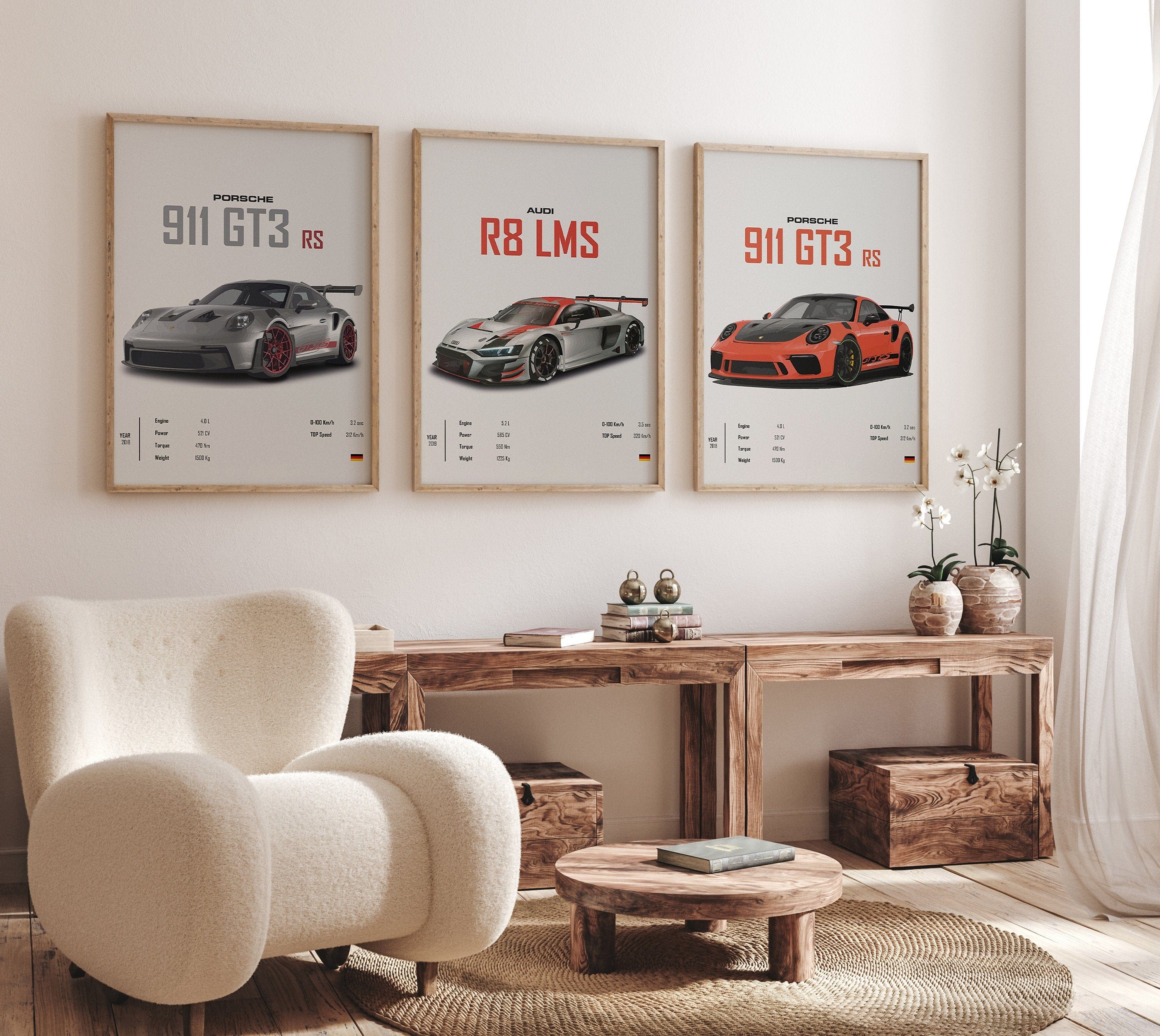 Poster Sportwagen PORSCHE 911 AUDI Rs MERCEDES Amg Gtr  Super Sport Auto · Geschenk für ihn · Wohnzimmmer Büro · Wand Deko PrintIohne Rahmen